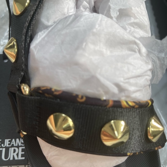 VERSACE GOLD STUDDED SANDALS , BLACK & BAROQUE PRINT WITH CHUCKY SOLES - Picture 6 of 16